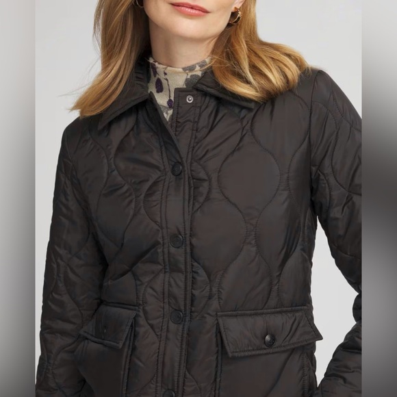 Chico's Faux Nylon Quilted Jacket Lightweight Classic Fit Lined Snap Front Coat - Picture 4 of 14